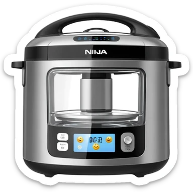 A highly realistic emoji-style illustration of the Ninja Combi all-in-one multicooker, shown front-facing. Stainless steel body with a large glass door. sticker