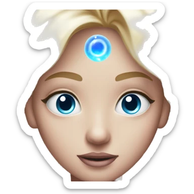 magical diva with thin pink andromedan face long blonde hair and blue eyes glowing third eye sticker