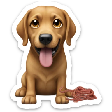 Dog that is made out of worms, giving advice to an anamorphic refrigerator  sticker