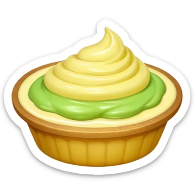 Erstelle eine Birne mit einem Stück geschmolzener Butter  sticker