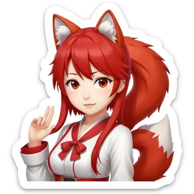 Azur Lane Akagi kitsune girl with red and white outfit and multiple fox tails sticker