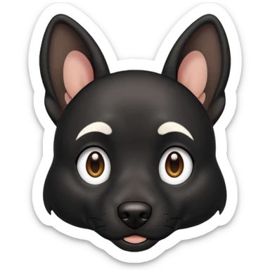 A black not hairy dog with its ears up with a bit of white on its face ￼￼ sticker