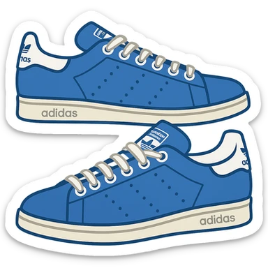 Add visible laces detail to the pair of blue adidas Stan Smith sneakers in emoji style with no background. sticker