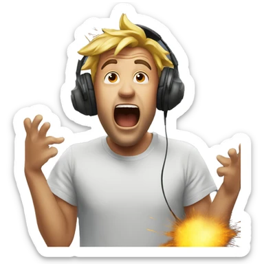 explosion face man wearing headphones, very surprised with wow face sticker