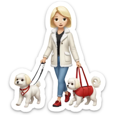 blonde woman walking Maltese dog sticker