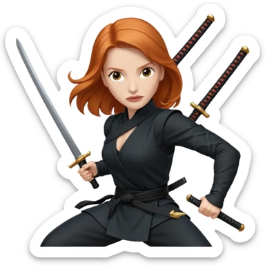Jessica Chastain, in a ninja position with swords sticker
