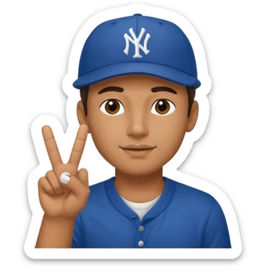 Cool hip guy with NY baseball cap doing a peace sign with his fingers sticker
