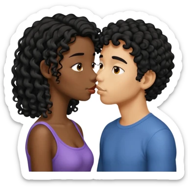 À string man with short straight black hair kissing a shorter girl with long black curly hair sticker