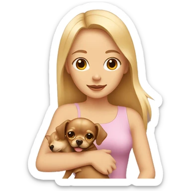 blonde girl holding brown chihuahua sticker