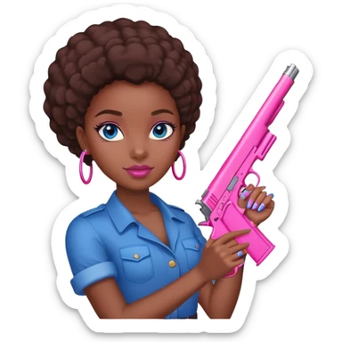 Black Girl hand pink nails holding pink gun with blue eyes sticker