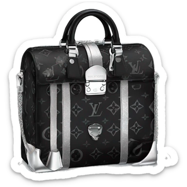 Black Designer Louis Vuitton bag with silver monogram and silver trim sticker
