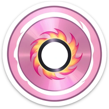 A minimalist CD disc with subtle pink flames, glowing effect sticker