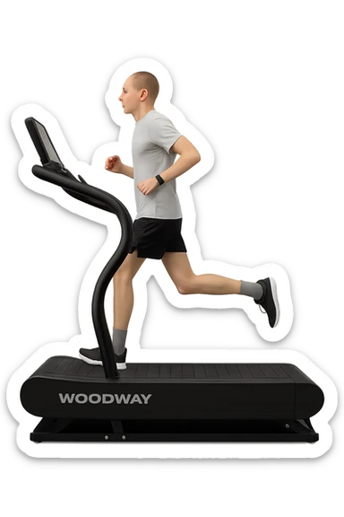 uomo che corre sul tapis roulant ma è secco e senza muscoli. sticker