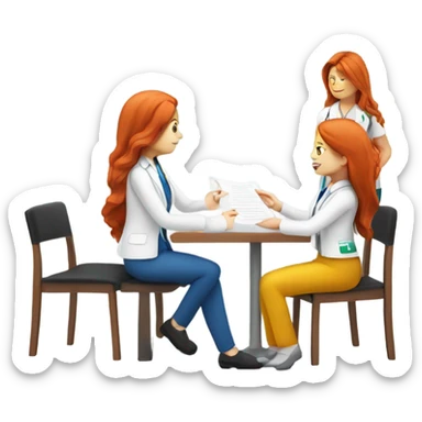 red hair nutritionist delivering a paper to patient sticker