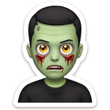 zombie emoji with buzz cut black hair and black t-shirt  sticker