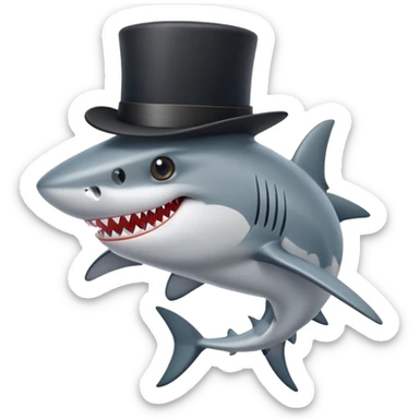 shark wearing a fancy black top hat sticker