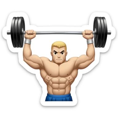 Powerlifting emblem featuring a stylized barbell with heavy weights on each side, flanked by muscular arms gripping the bar. The design is bold and dynamic, symbolizing strength and determination. The background is minimal, focusing on the emblem itself, with a sleek and professional look.  sticker
