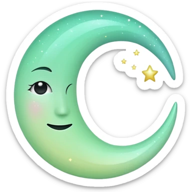 sparkly glossy pastel green-gradient crescent moon, no face sticker