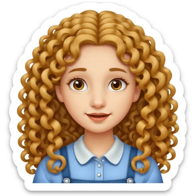 create a frontend girl that has an oval face and very very long curly hair and has braces  and white sticker