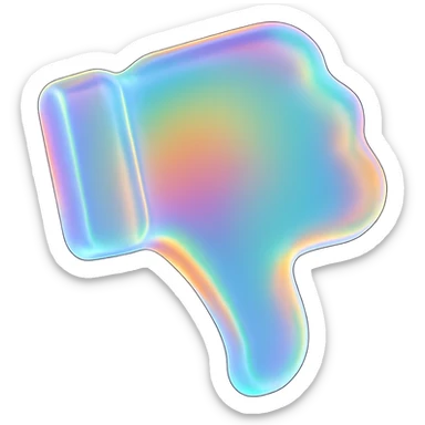 Make the 3D glassy thumbs down transparent and colorful with a rainbow or iridescent effect, keeping the matte glass style and no background. sticker