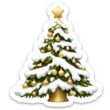 snow christmas tree with white and gold decorations sticker