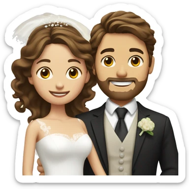 Groom with brown hair and short beard and bride with long brown hair  sticker