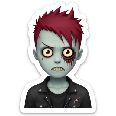 zombie boy with dark red spiky emo hair and black shirt sticker