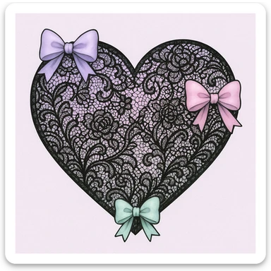 pastel goth heart with pastel bows and black lace sticker