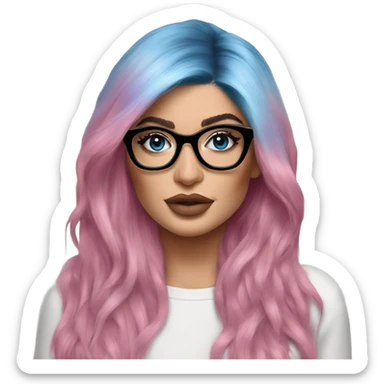 Photo Realistic kylie jenner stylish pink hair BLUE eyes and glasses posing  sticker