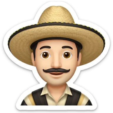 A happy fair skinned Colombian man with minimal facial hair wearing a black and beige stripped Colombian sombrero sticker