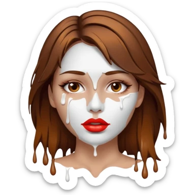 Brown Hair Woman , white paint , drip, face, hot  Sexy, lips sticker