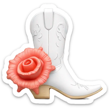 White cowgirl boot vase with coral sticking out of it sticker