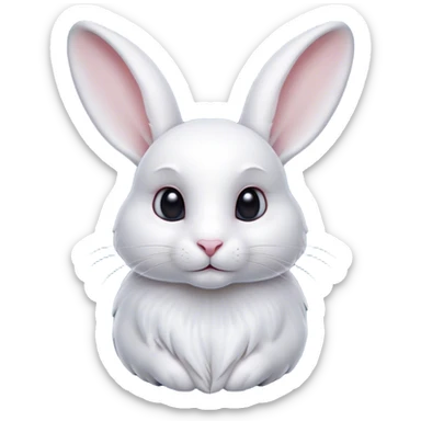 Cinematic Noble White Rabbit Portrait Emoji, Poised and regal, with a graceful, compact build and a pristine, silky white fur, long perky ears and gentle, soulful dark eyes, Simplified yet sharp and sophisticated features, highly detailed, glowing with a soft, dignified glow, high shine, intelligent and gentle, stylized with an air of refined elegance, focused and attentive, soft glowing outline, capturing the essence of a watchful and confident companion, so majestic it feels as though it could hop out of the screen with effortless authority! sticker
