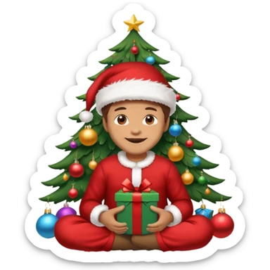 create a realistic emoji of a logistic woke. He sits under a christmas tree sticker