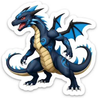 Black and Blue Venom-Charizard-Zekrom-Salandit-Sneasel-fusion, full body, tribal markings  sticker