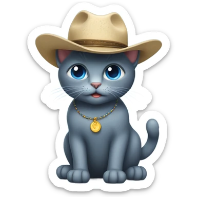 Blue Russian cat wearing a Stetson hat sticker