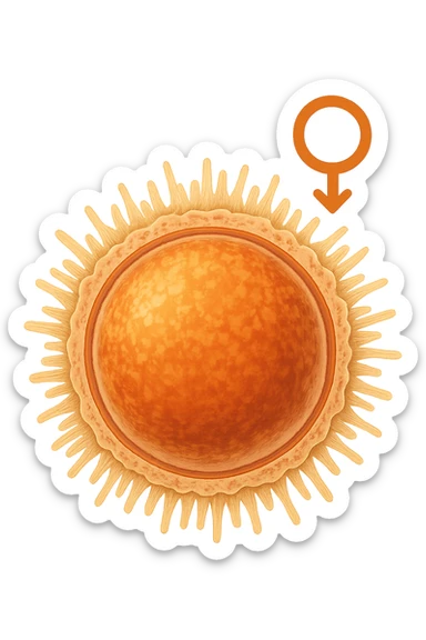 realistic image of healthy mature ovum, high-quality ovulation symbols, anatomical details, warm colors, no background, aspect ratio 2:3 sticker