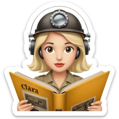 Emoji de mujer con casco secador, pelo recogido, rulos y leyendo revista, estilo vintage chic sticker