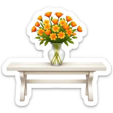 White benches with a romantic lush warm-colored flower vase on top of table sticker