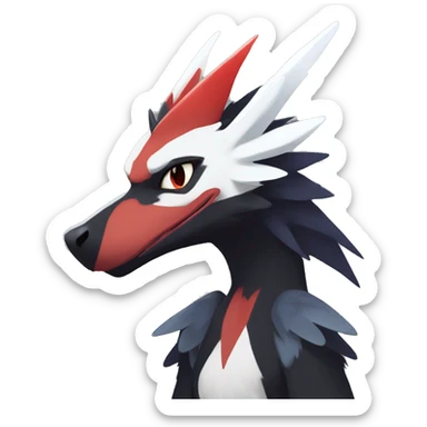 Black Cool Edgy Anthro Noivern-Nargacuga-Silvally-Sergal-Fakémon  with White and Red Edgy markings sticker