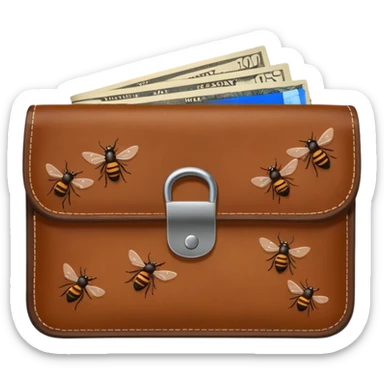 A wallet with flies coming out of it sticker