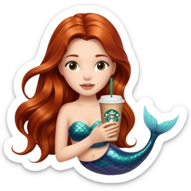 MERMAID WITH LONG HAIR AND DRINKING STARBUCKS COFFEE sticker