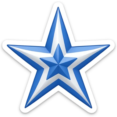 Recreate an image with a red background and a wide white diagonal stripe running from the top left corner to the bottom right corner. At the center of the white stripe, place a blue five-pointed star. sticker