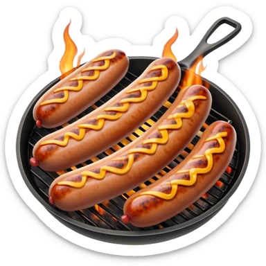 Cinematic Realistic Sausage Sizzle Dish Emoji, featuring sizzling sausages cooking over an open flame rendered with dynamic textures and warm, smoky lighting. sticker