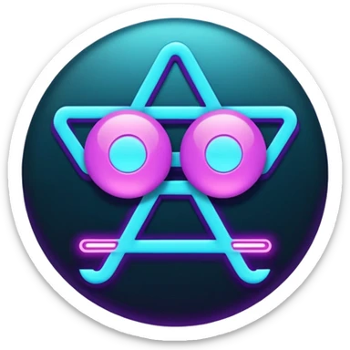futuristic minimalistic emoji icon, letters "N" formed by three glowing digital lines representing Storm, Atom and NoizeGames, neon purple (#8B5CF6) and cyan (#00E0FF) on dark background, modern tech style, 1:1 aspect ratio sticker