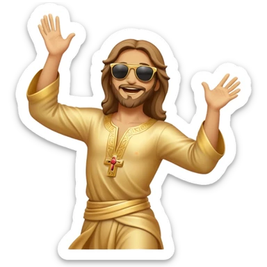 dancing figure of rejoicing Jesus with  sunglases golden  sticker