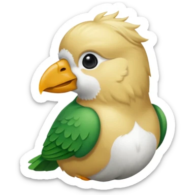 un oiseau classique de profil tout vert et un seul poil blond qui fait une petite bouclette sur le front avec le collier argenté avec des ronds attachés au collier est autour du coup de l’oiseau entre la tête et le corps sticker