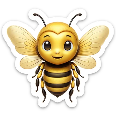 Cinematic Cute Bee Portrait Emoji, Head tilted playfully and inquisitively, featuring a delightfully small, fuzzy body with bright, shimmering eyes and adorable, delicate wings, Simplified yet irresistibly adorable features, highly detailed, glowing with a warm, inviting glow, high shine, affectionate and lively, stylized with a touch of whimsical honeyed charm, soft glowing outline, capturing the essence of a mischievous bee that seems as if it could buzz out of the screen into your arms! sticker