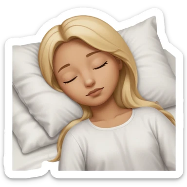 Mujer color de piel moreno claro, con cabello rubio largo, lacio y suelto, ojos negros, durmiendo con sábanas blancas  sticker
