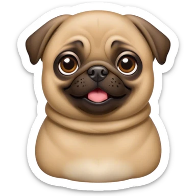 Cinematic Comical Fawn Pug Portrait Emoji, Head tilted dramatically with an exaggeratedly amused expression, featuring a glossy fawn coat with a smooth finish, wide, expressive dark eyes filled with playful disbelief, Simplified yet hilariously expressive features, highly detailed, glowing with a slightly sassy glow, high shine, dramatic yet playful, stylized with an air of cheeky mischief, bright and endearing, soft glowing outline, capturing the essence of a spirited and over-the-top companion, so meme-worthy it feels like it could side-eye its way into internet fame instantly! sticker